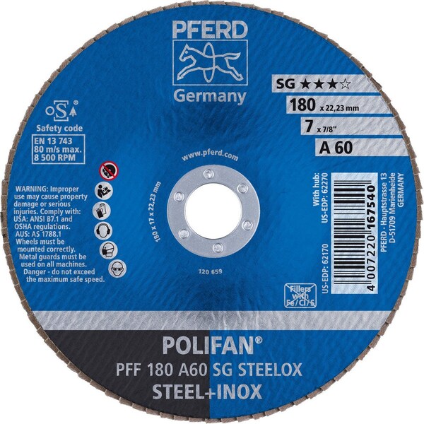 Pferd 62170 7in x 7/8in POLIFAN Flap Disc - Flat SG Aluminum Oxide 60G 62170-PFERD - main